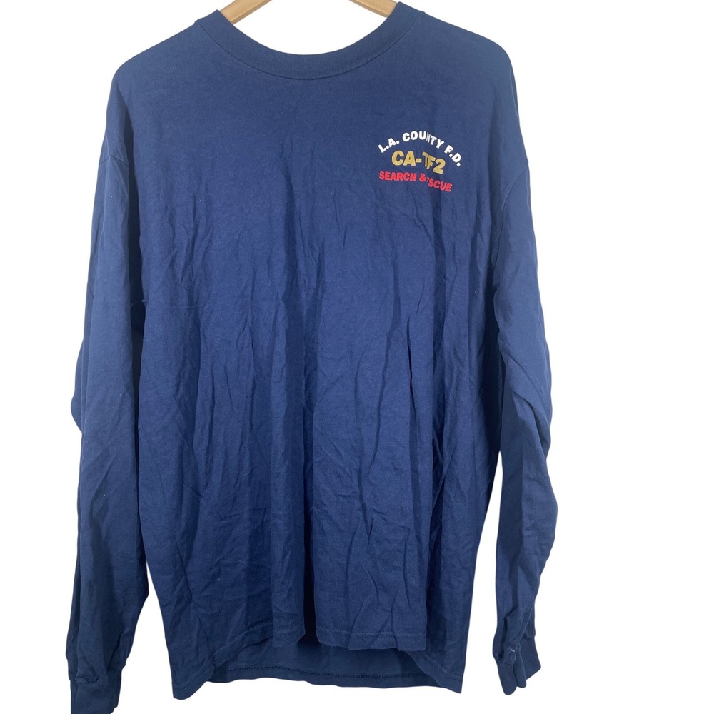 Vintage LA County Fire Dept Search USAR Rescue Long Sleeve Shirt Navy XL